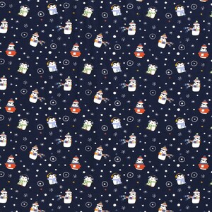 Cute penguin with snowflakes and ice flowers cotton jersey green blue gray red - Jersey