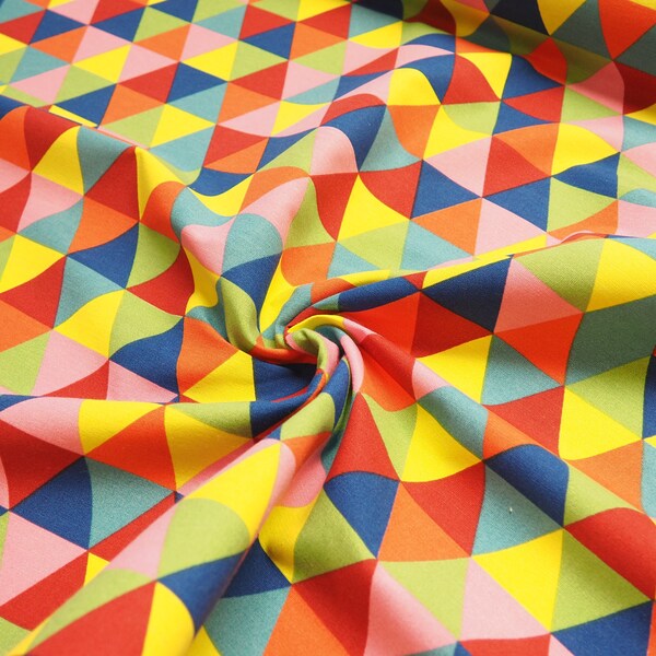 Colorful Triangles Many Colors Yellow Blue Red Kids - Decorative Fabric