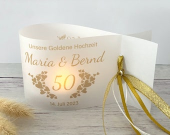 DIY: Lichthülle, Windlicht zur Goldenen Hochzeit – personalisiert mit Name und Datum (3er, 6er, 9er Set)