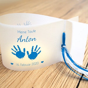 DIY: Light covers for baptism, baby hands personalized with name, date and baptismal message, set of 3, 6 or 9 dunkelblau