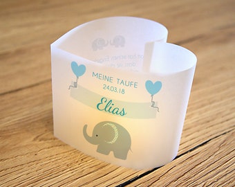 DIY: Light cover, lantern (heart) for baptism, elephant - personalized with name, date, baptismal motto, set of 3, 6, 9