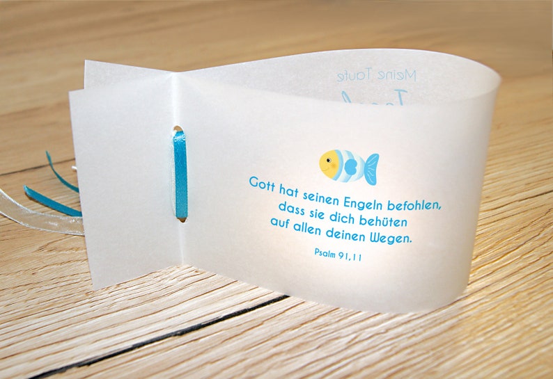 DIY: Lichthüllen zur Taufe und Kommunion, Fisch personalisiert mit Name, Datum und Taufspruch, 3er, 6er, 9er Set Bild 2