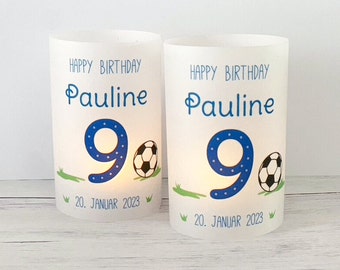 DIY: Lichthülle, Windlicht zum Geburtstag – personalisiert mit Name, Fußball (3er, 6er, 9er Set)