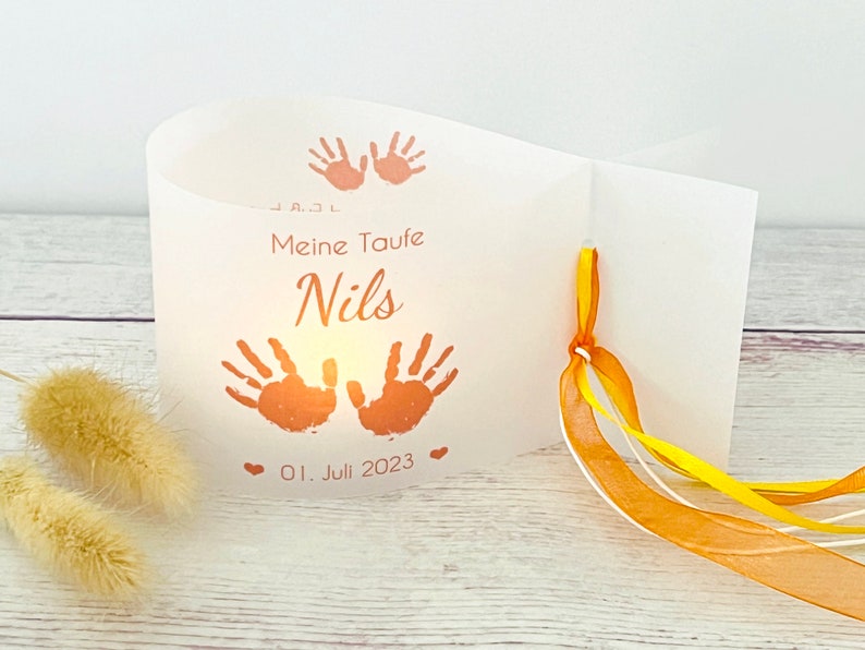 DIY: Light covers for baptism, baby hands personalized with name, date and baptismal message, set of 3, 6 or 9 image 1