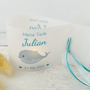 DIY: Light cover, lantern for baptism and communion, whale - personalized with name, date and baptismal motto (set of 3, 6, 9)
