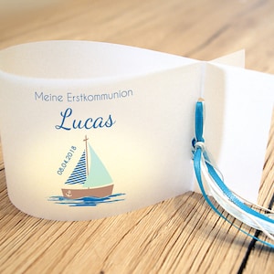 DIY: Light cover, lantern for baptism, communion, boat – personalized with name, date and saying (set of 3, 6 or 9)