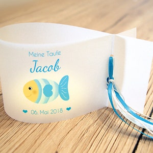 DIY: Light sleeves for baptism and communion, fish - personalized with name, date and baptism motto, set of 3, 6, 9