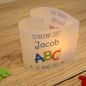 DIY Lichthüllen zur Einschulung (Herzform), Motiv: ABC, 3er, 6er, 9er Set