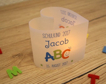 DIY Lichthüllen zur Einschulung (Herzform), Motiv: ABC, 3er, 6er, 9er Set