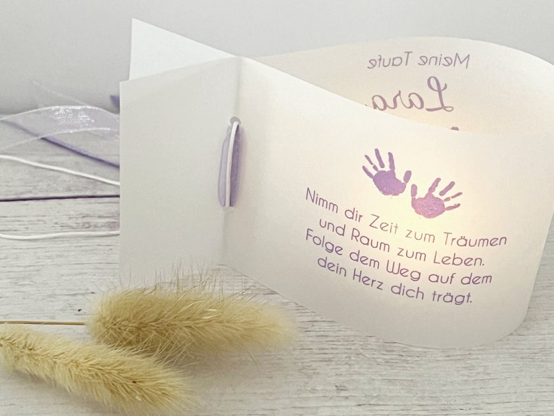 DIY: Lichthüllen zur Taufe, Babyhände personalisiert mit Name, Datum und Taufspruch, 3er, 6er, 9er Set Bild 4