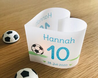 DIY: 6 x Lichthülle, Windlicht (Herz) zum Geburtstag "Fußball" - personalisiert mit Namen, Alter und Datum