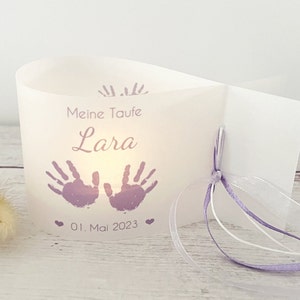 DIY: Lichthüllen zur Taufe, Babyhände personalisiert mit Name, Datum und Taufspruch, 3er, 6er, 9er Set Bild 3