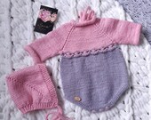 New mom gift basket baby girl outfit, Baby shower gift set of toddler romper & bonnet