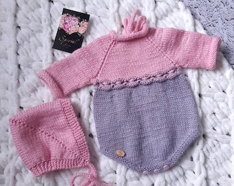 New mom gift basket baby girl outfit, Baby shower gift set of toddler romper & bonnet
