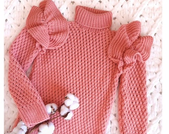 Baby sweater, baby girl clothes gift, creepy cute 1st birthday girl outfit,soft wool pastel hand knit turtleneck sweater