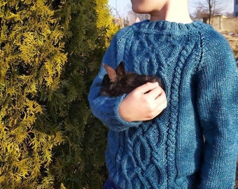 Baby boy cable hand knit sweater,birthday gift, organic baby boy clothes, creepy cute baby boy outfit