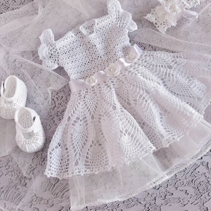 Baptism baby girl white lace dress, handmade baby Christening gowns
