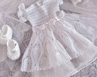 Baptism baby girl white lace dress, handmade baby Christening gowns