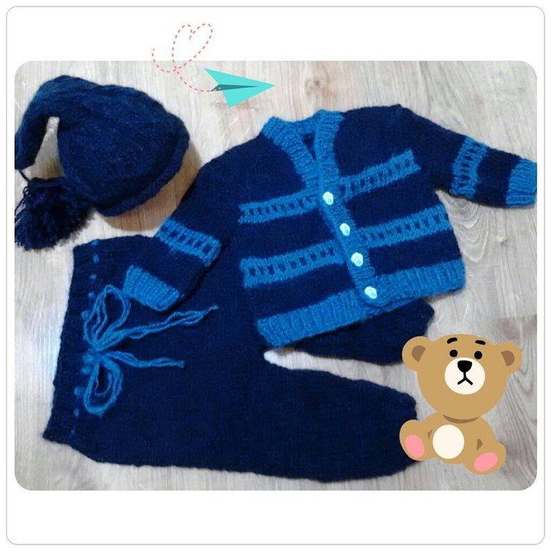 Boys Blue Knit Take Home Layette Set with Hat