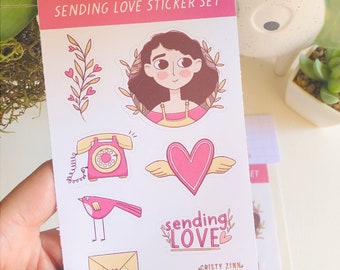 Sending Love Sticker Sheet. Matte vinyl stickers.