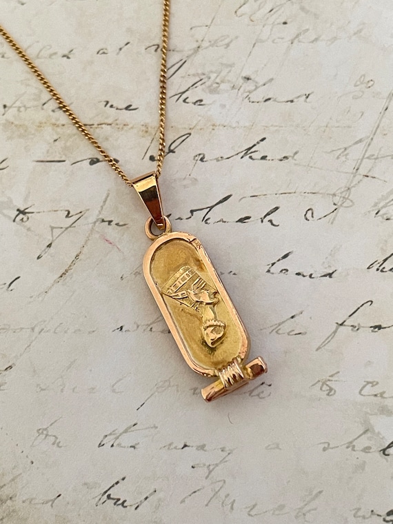 Lucky Egyptian hieroglyphs cartridge pendant in 1… - image 1