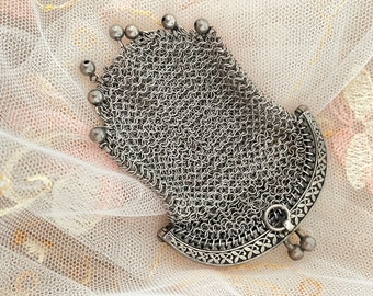 Antique French purse in solid silver mesh