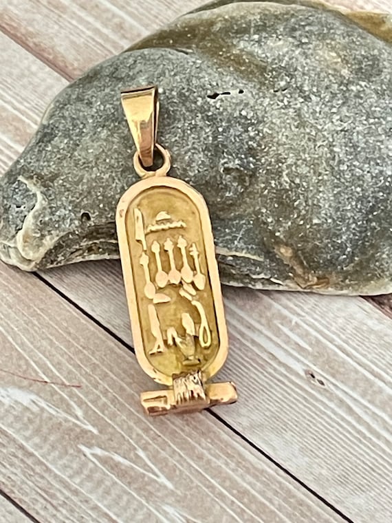 Lucky Egyptian hieroglyphs cartridge pendant in 1… - image 2