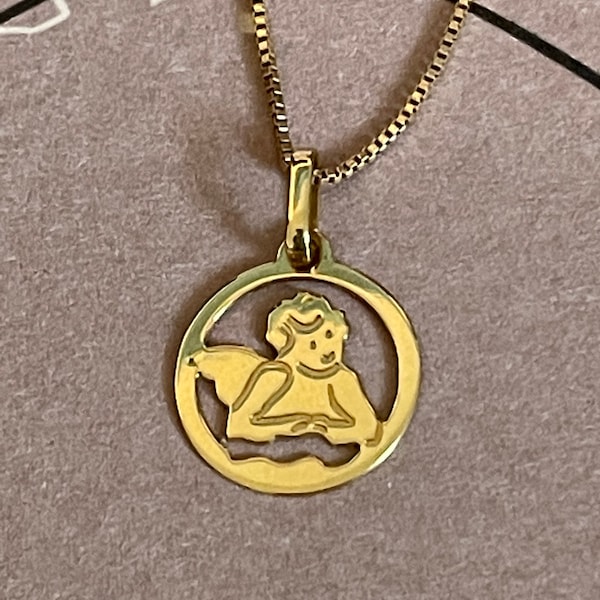 Médaille charm vintage Ange chérubin Raphaël en or 18k