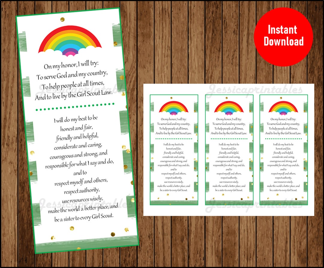Printable Girl Scout Promise, Printable Scout Bookmark, Scout Promise ...