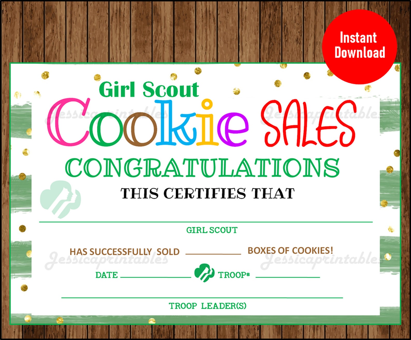 Printable Girl Scout Cookie Certificate Girl Scout Cookie - Etsy