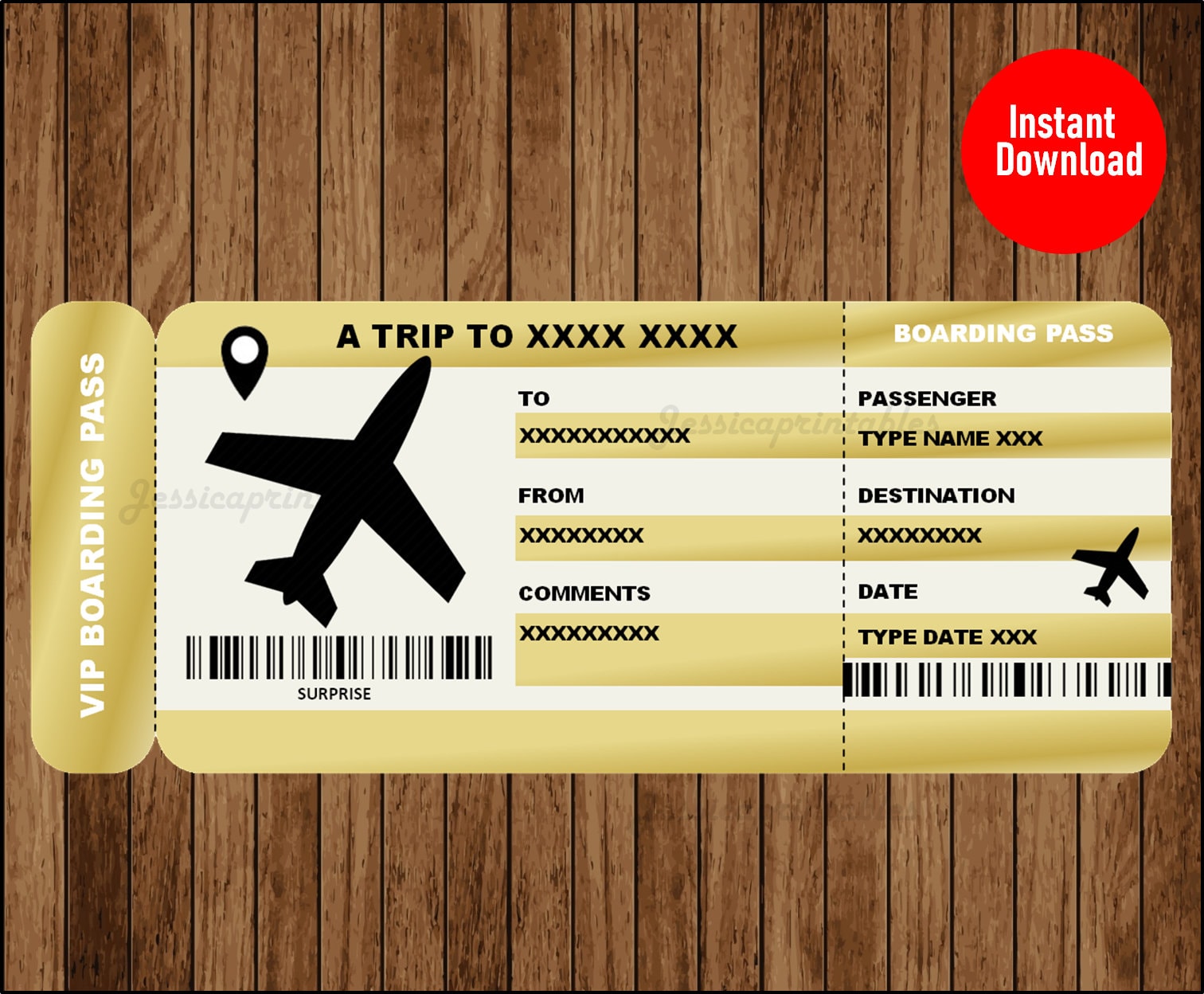 surprise trip boarding pass template