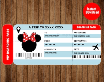 Printable Ticket to Disneyworld, Boarding Pass, Customizable Template ...