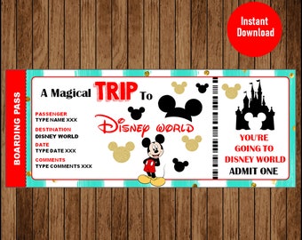 Verrassingsreisticket naar DisneyWorld, instapkaart, bewerkbaar bestand, personaliseer onmiddellijke download