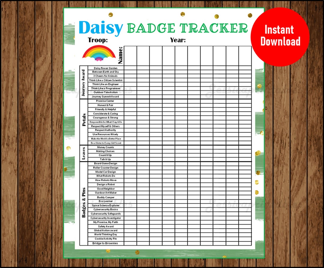 Printable Daisy Troop Badge Tracker, Girl Scouts Daisy Badge Tracker
