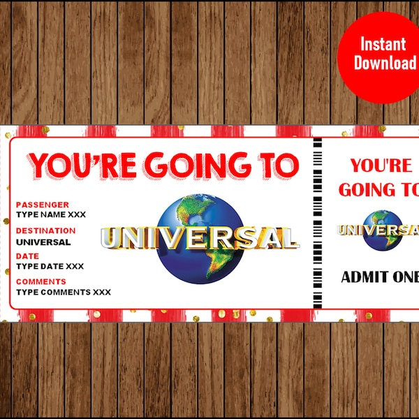 Universal Studios Surprise Trip, Surprise Gift, Trip to Universal Studios, Editable text, Type, INSTANT DOWNLOAD