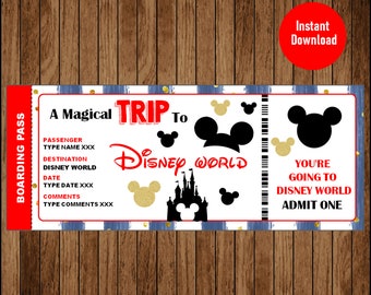 Verrassingsreisticket naar DisneyWorld, instapkaart, bewerkbaar bestand, personaliseer onmiddellijke download