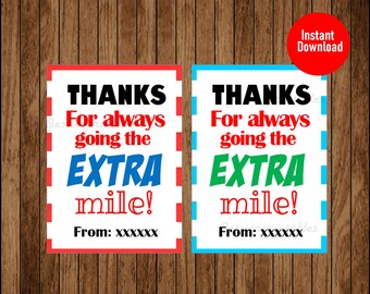 Thanks for going the EXTRA mile Tag, Teacher Appreciation Gift Tags, Gum Thank You Tag, Printable INSTANT DOWNLOAD