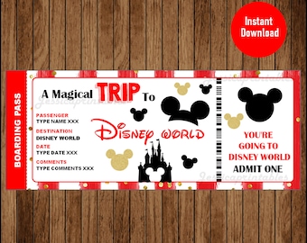 Verrassingsreisticket naar DisneyWorld, instapkaart, bewerkbaar bestand, personaliseer onmiddellijke download