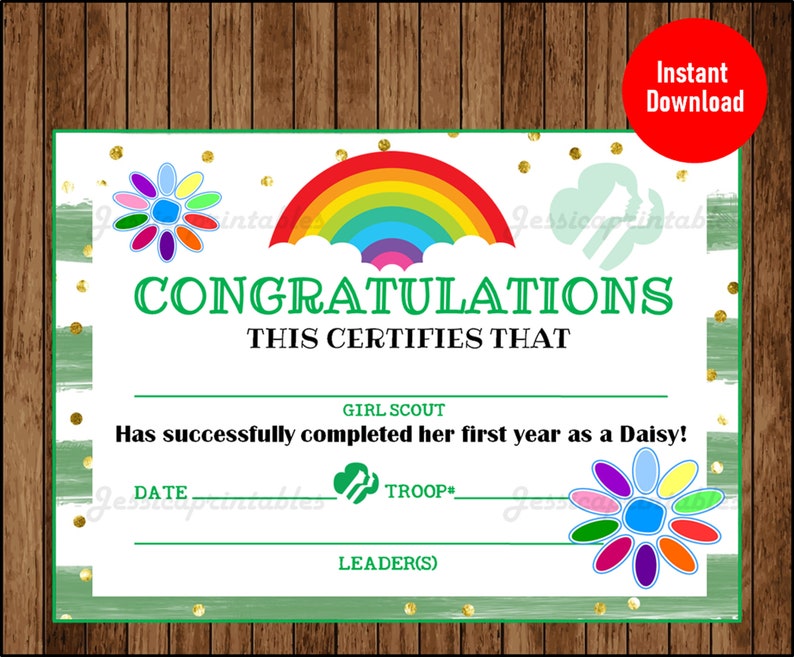 Printable Girl Scouts First Year Daisy Certificate Girl - Etsy