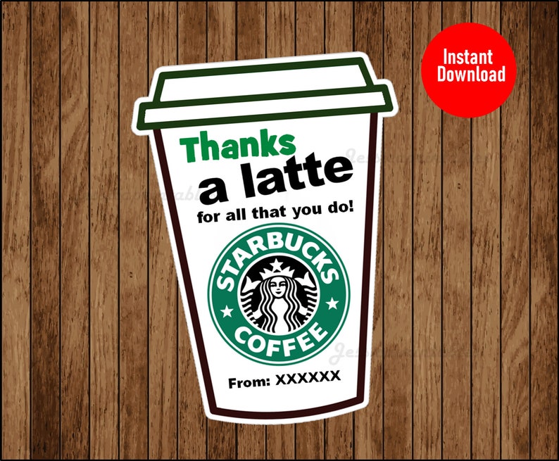 Starbucks Thank You Tag Thanks a Latte Thank You Tag Etsy
