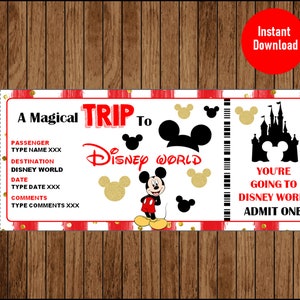 Billet de voyage surprise à DisneyWorld, carte d'embarquement, fichier modifiable, téléchargement instantané personnalisé