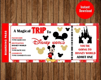 Surprise Trip Ticket to DisneyWorld, Boarding Pass, Editable File, Personalize instant download