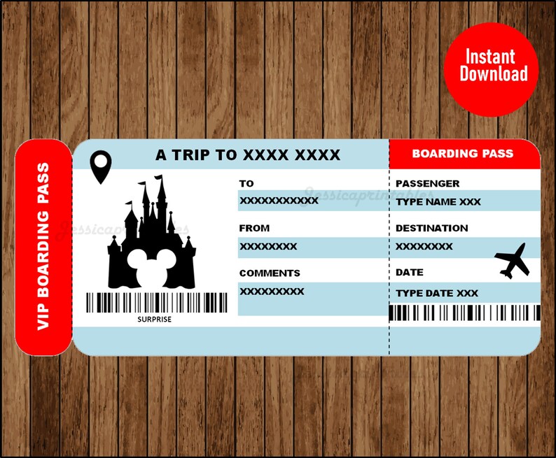 Printable Ticket to Disney Disneyworld Disneyland Boarding Etsy