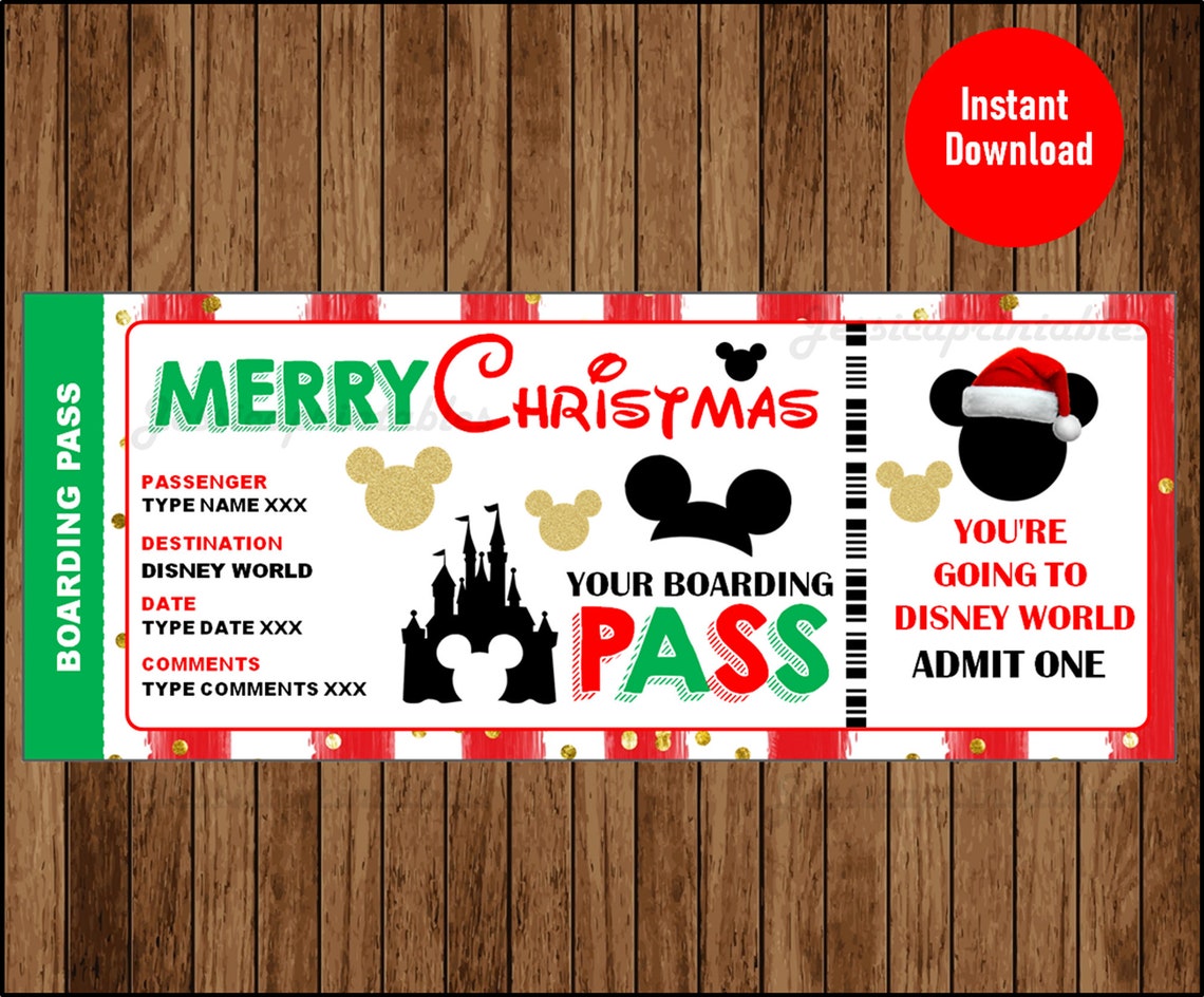 Christmas Surprise Trip Ticket to Disney World Disneyland Etsy