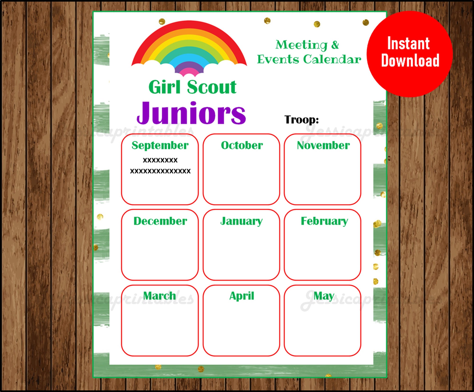 Printable Junior Girl Scout Yearly Calendar Troop Printable Etsy