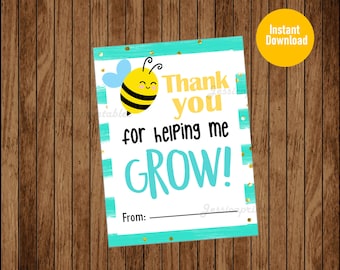 Teacher Appreciation - Thank You for Helping ME Grow Sign - Printable PDF - Instant Download