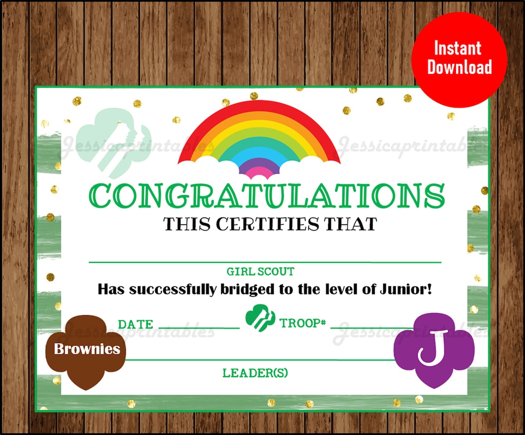 Printable Girl Scout Bridging Certificate, Brownie to Junior, Printable ...