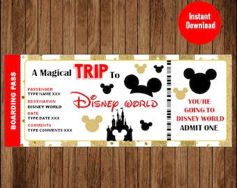 Verrassingsreisticket naar DisneyWorld, instapkaart, bewerkbaar bestand, personaliseer onmiddellijke download