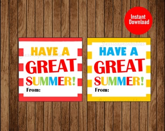 Have a Great Summer gift tag, end of school, summer break, Teacher or Student Gift Idea Printable, PDF