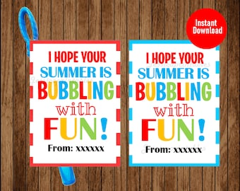 Editable End of School Year Tags, Classmate Gifts, Hope Your Summer Bubbles with Fun INSTANT DOWNLOAD